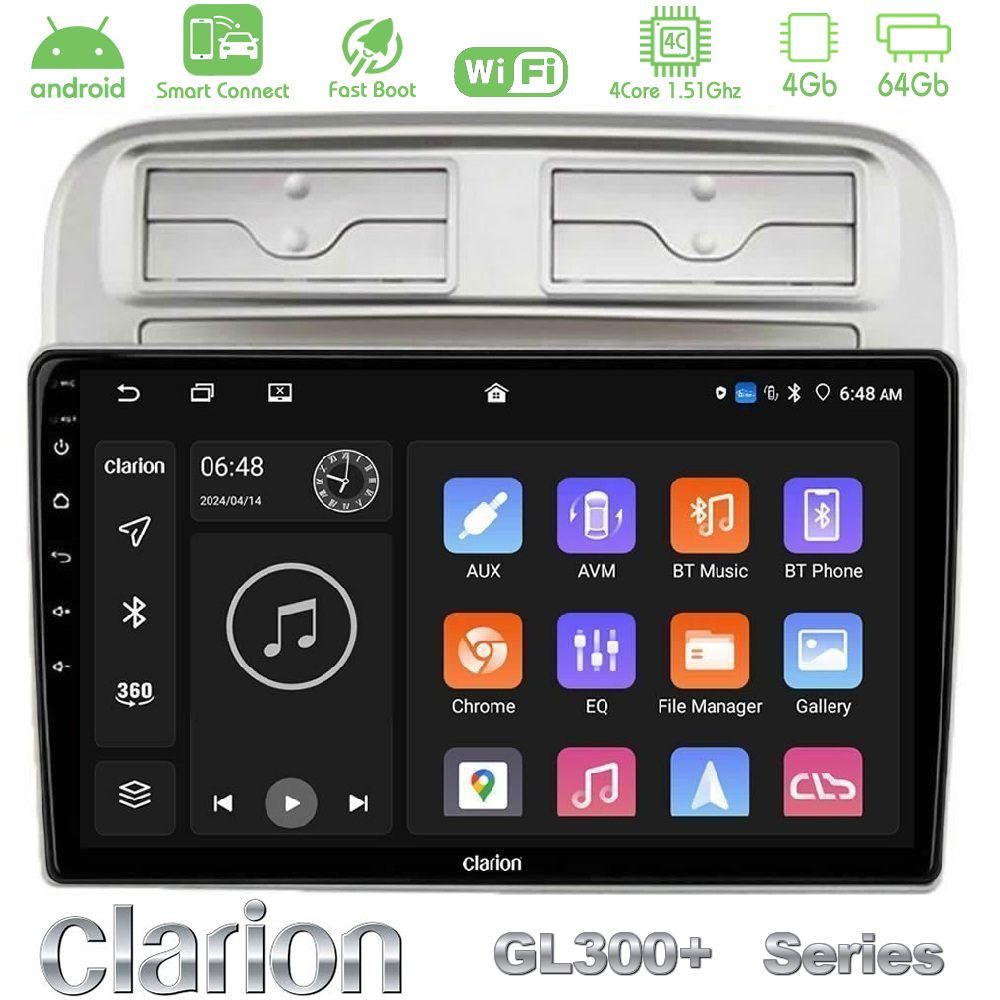 Clarion GL300+ Series 4Core Android ClarionOS 4+64GB  Fiat Grande Punto 2006-2011 Navigation Multimedia Tablet 9"