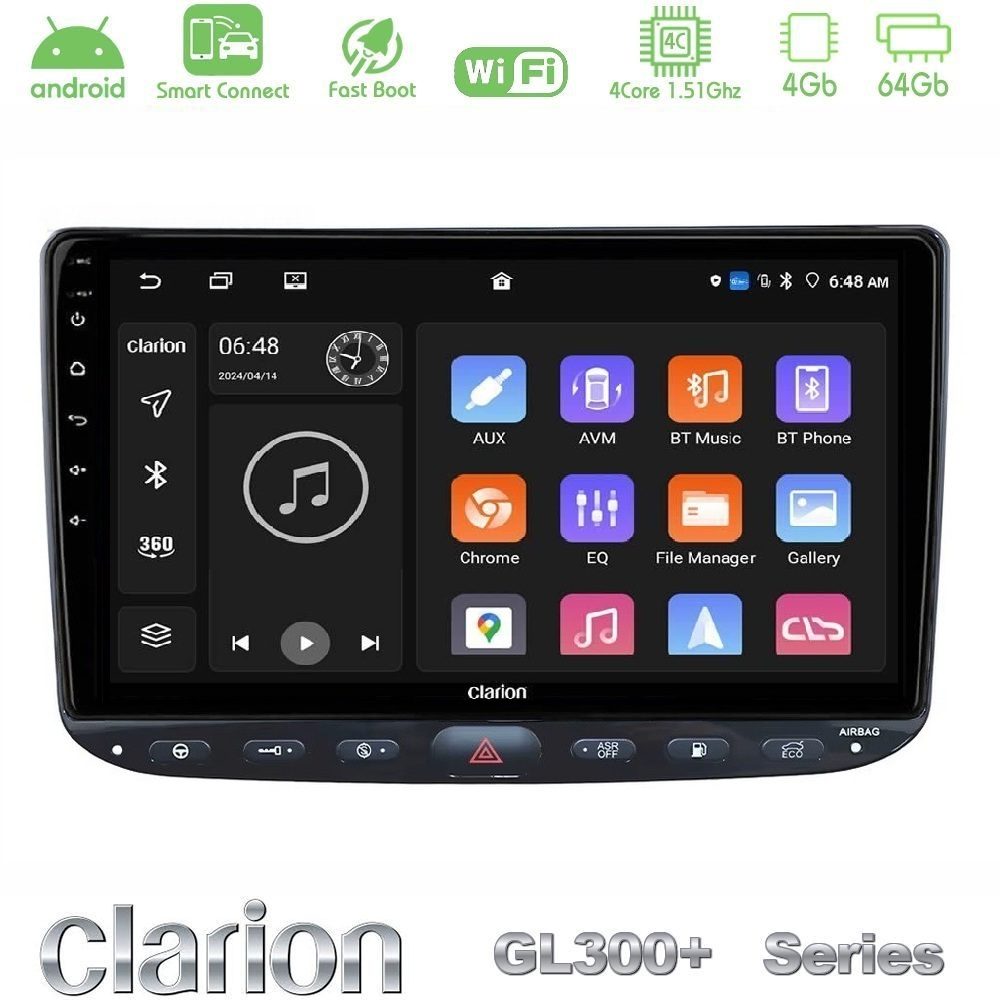 Clarion GL300+ Series 4Core Android ClarionOS 4+64GB Fiat Punto/ Evo Navigation Multimedia Tablet 9"