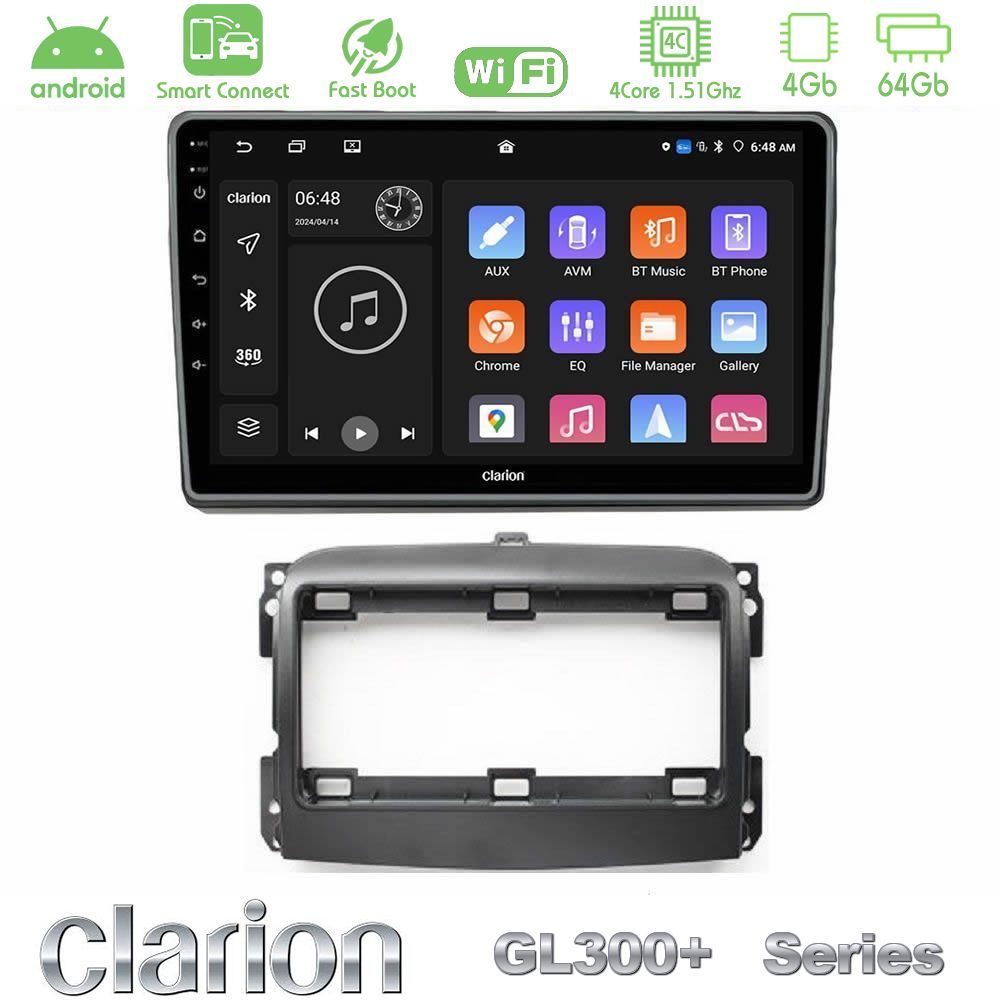Clarion GL300+ Series 4Core Android ClarionOS 4+64GB  Fiat 500L Navigation Multimedia Tablet 10"