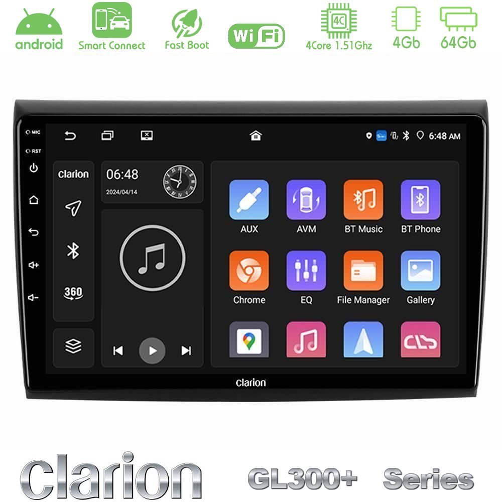 Clarion GL300+ Series 4Core Android ClarionOS 4+64GB Fiat Bravo Navigation Multimedia Tablet 9"