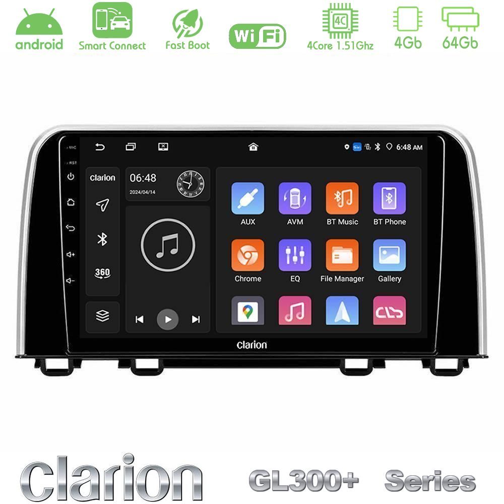 Clarion GL300+ Series 4Core Android ClarionOS 4+64GB Honda CR-V 2019-> Navigation Multimedia Tablet 10"
