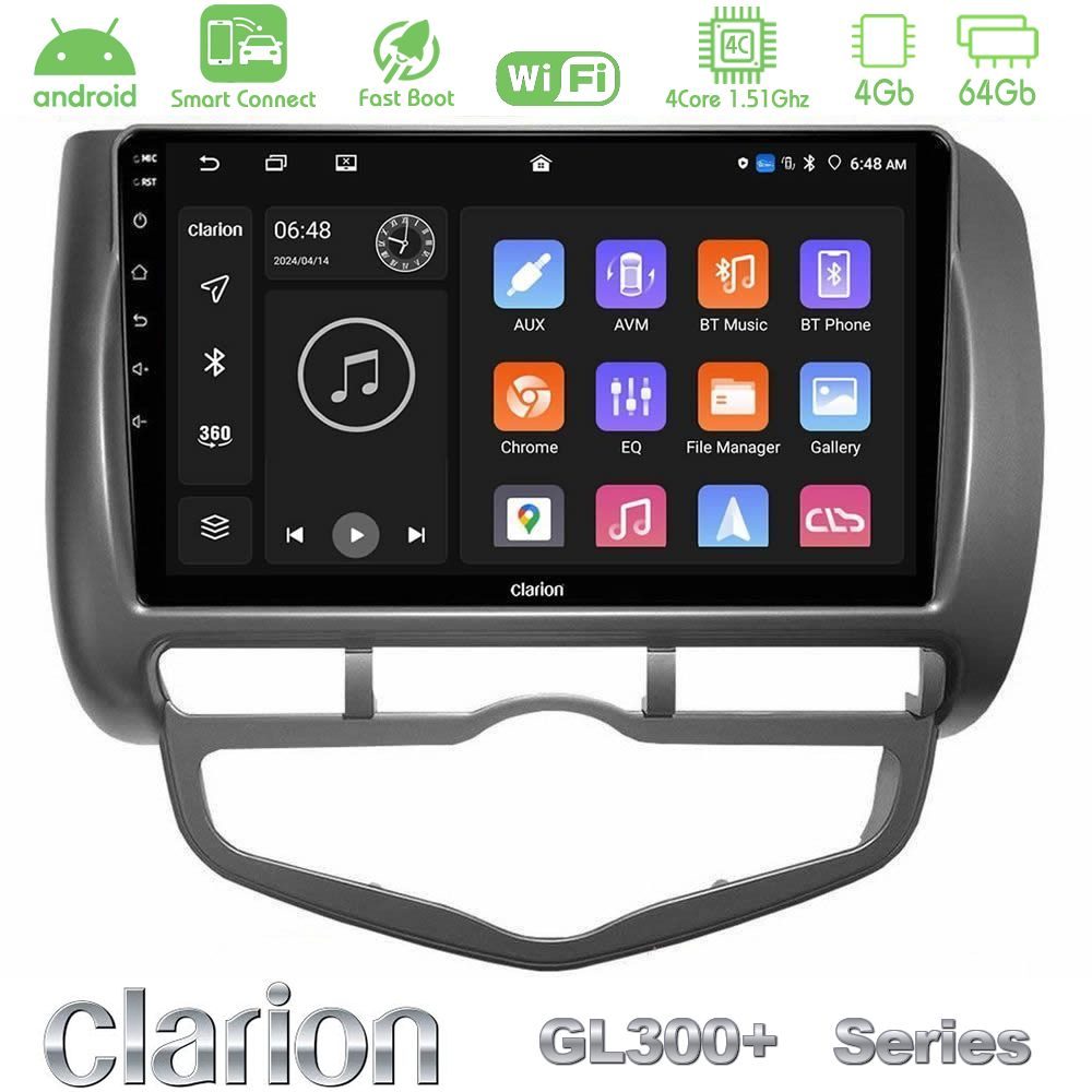 Clarion GL300+ Series 4Core Android ClarionOS 4+64GB Honda Jazz 2002-2008 (Auto A/C) Navigation Multimedia Tablet 9"