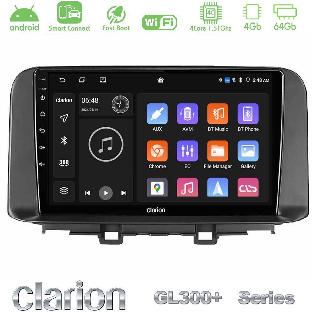 Clarion GL300+ Series 4Core Android ClarionOS 4+64GB  Hyundai Kona 2018-2023 Navigation Multimedia Tablet 10"