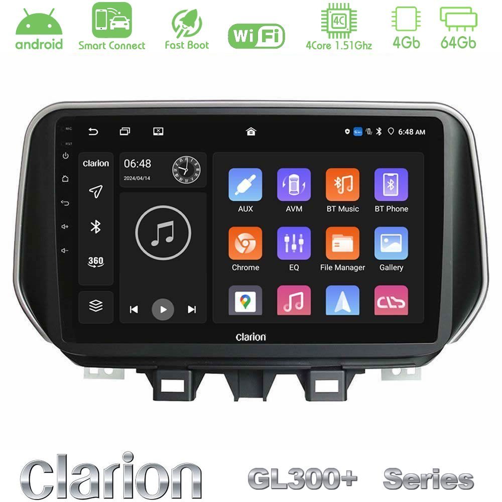 Clarion GL300+ Series 4Core Android ClarionOS 4+64GB Hyundai Tucson 2019-> Navigation Multimedia Tablet 9"
