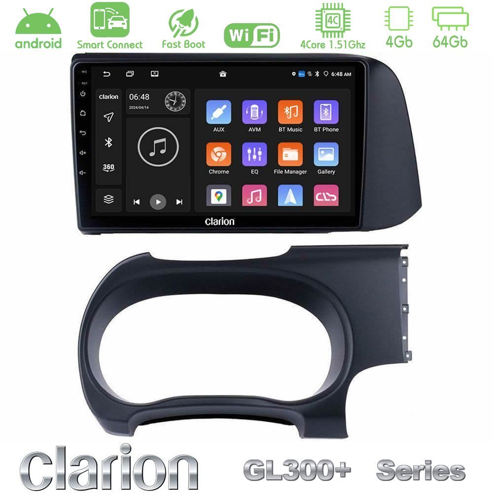 Clarion GL300+ Series 4Core Android ClarionOS 4+64GB  Hyundai i10 Navigation Multimedia Tablet 9"