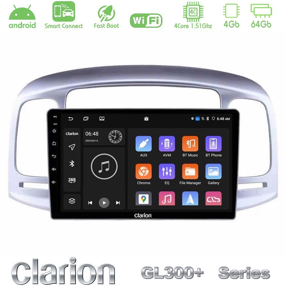 Clarion GL300+ Series 4Core Android ClarionOS 4+64GB Hyundai Accent 2006-2011 Navigation Multimedia Tablet 9"