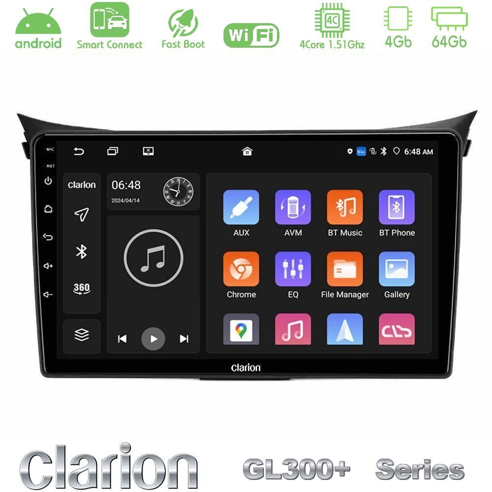 Clarion GL300+ Series 4Core Android ClarionOS 4+64GB Hyundai i30 2012-2017 Navigation Multimedia Tablet 9"
