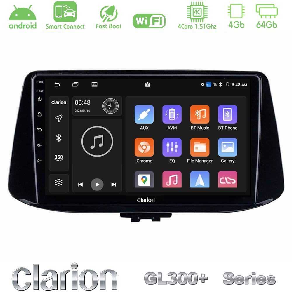 Clarion GL300+ Series 4Core Android ClarionOS 4+64GB Hyundai i30 Navigation Multimedia Tablet 9"