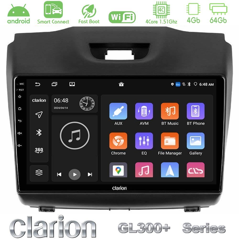 Clarion GL300+ Series 4Core Android ClarionOS 4+64GB Isuzu D-MAX 2012-2019 Navigation Multimedia Tablet 9"