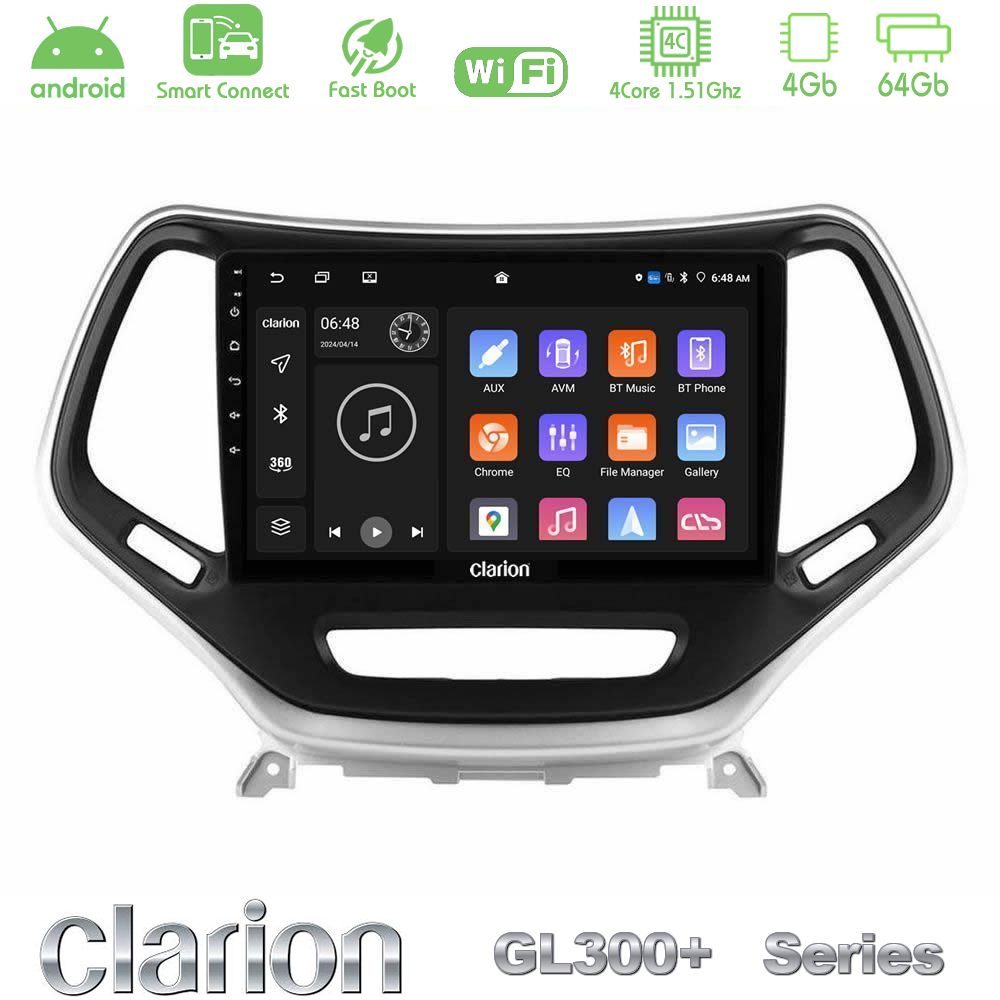 Clarion GL300+ Series 4Core Android ClarionOS 4+64GB Jeep Cherokee 2014-2019 Navigation Multimedia Tablet 9" (Ασημί Χρώμα)