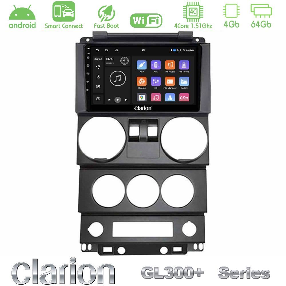 Clarion GL300+ Series 4Core Android ClarionOS 4+64GB  Jeep Wrangler 2Door 2008-2010 Navigation Multimedia Tablet 9"