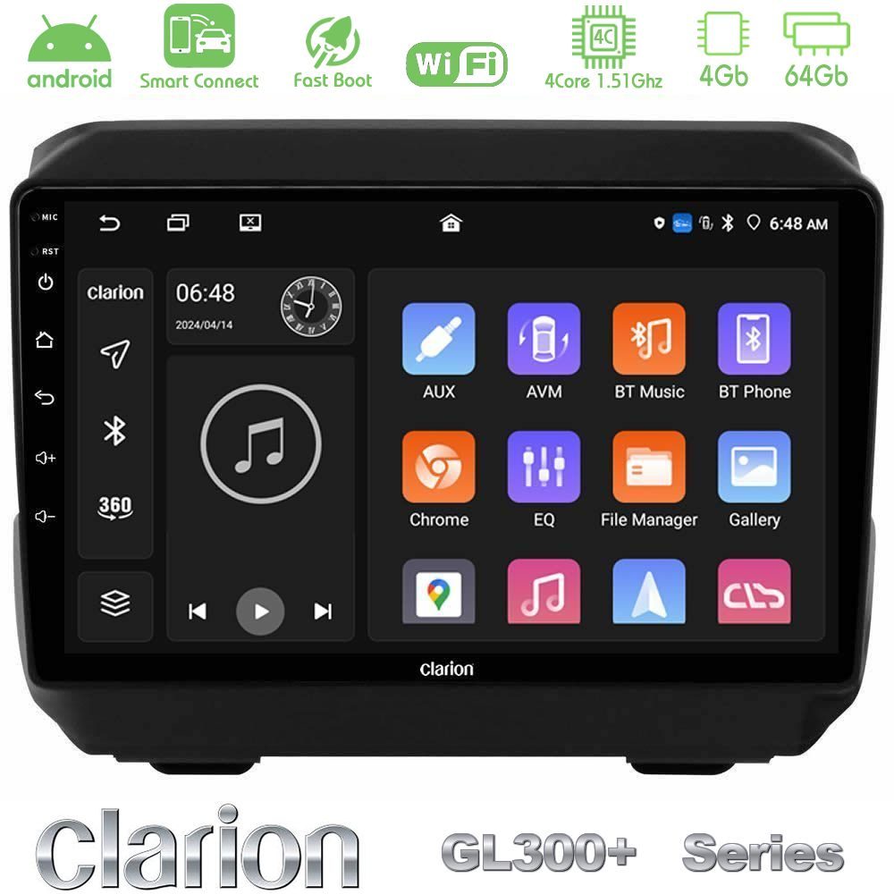 Clarion GL300+ Series 4Core Android ClarionOS 4+64GB Jeep Wrangler 2018-> Navigation Multimedia Tablet 9"