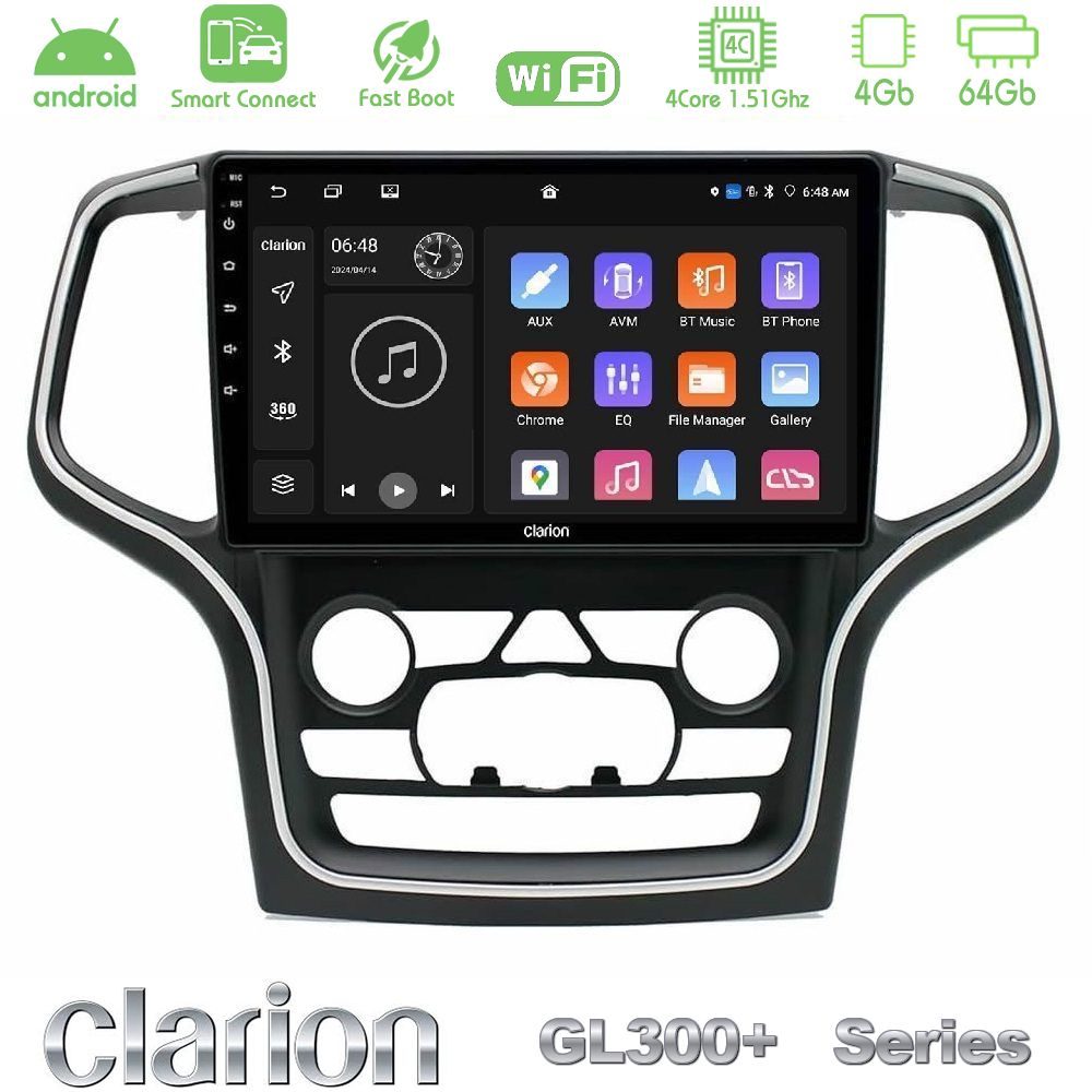 Clarion GL300+ Series 4Core Android ClarionOS 4+64GB Jeep Grand Cherokee 2014-2020 Navigation Multimedia Tablet 10"