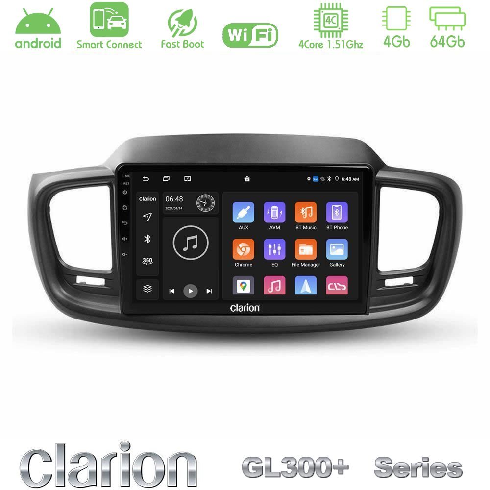 Clarion GL300+ Series 4Core Android ClarionOS 4+64GB Kia Sorento 2018-2021 Navigation Multimedia Tablet 9"