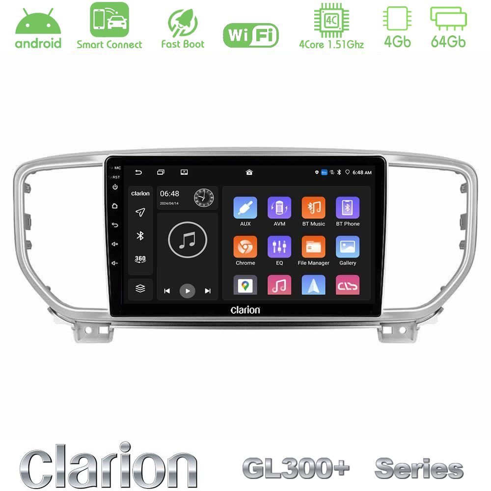Clarion GL300+ Series 4Core Android ClarionOS 4+64GB Kia Sportage 2018-2021 Navigation Multimedia Tablet 9"