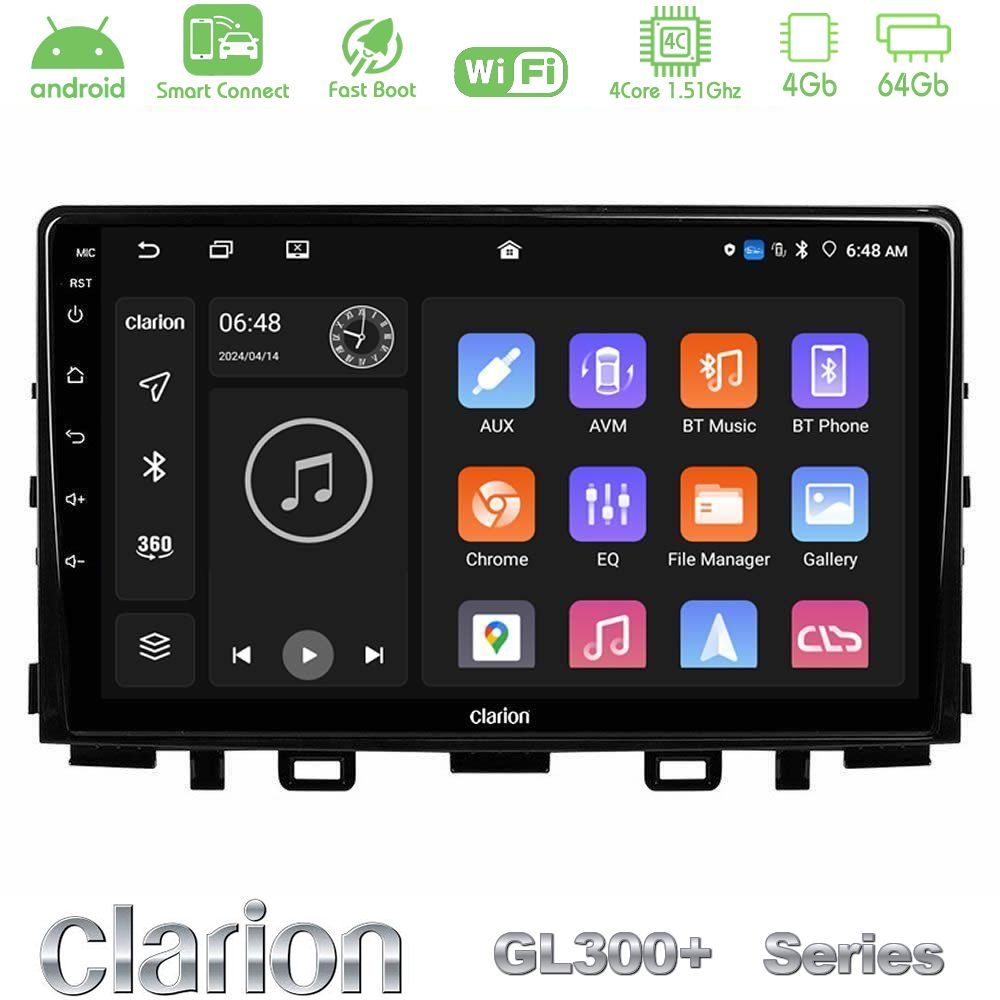 Clarion GL300+ Series 4Core Android ClarionOS 4+64GB  Kia Stonic Navigation Multimedia Tablet 9"