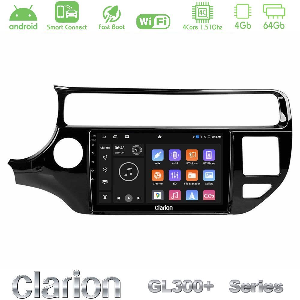 Clarion GL300+ Series 4Core Android ClarionOS 4+64GB Kia Rio 2015-2017 Navigation Multimedia Tablet 9"