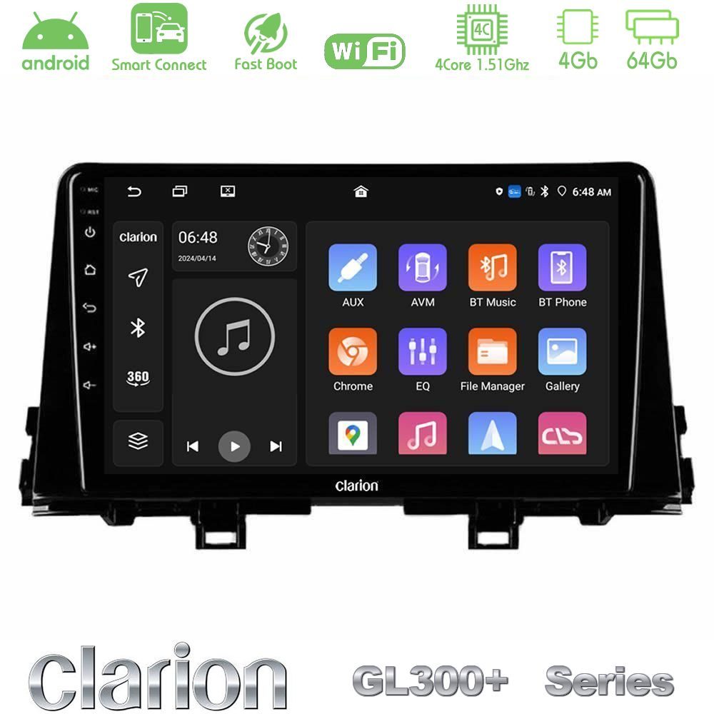Clarion GL300+ Series 4Core Android ClarionOS 4+64GB Kia Picanto 2017-2021 Navigation Multimedia Tablet 9"
