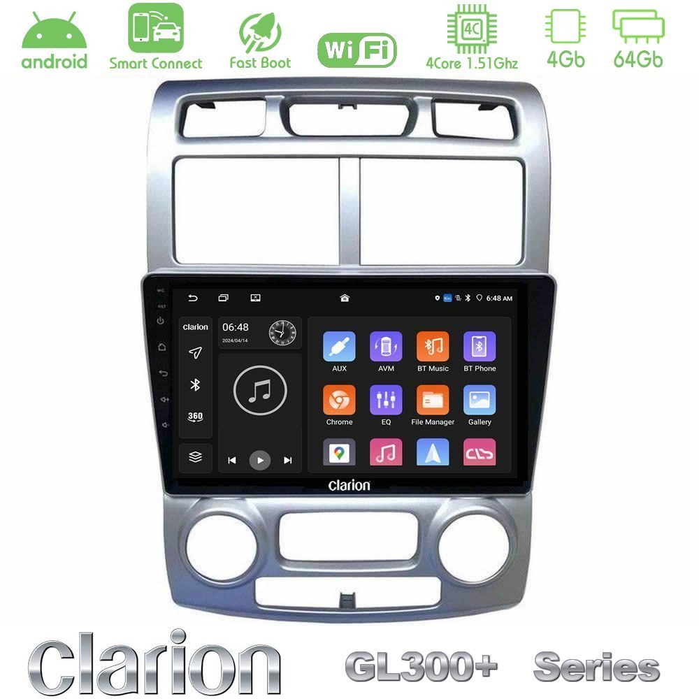 Clarion GL300+ Series 4Core Android ClarionOS 4+64GB  Kia Sportage 2005-2008 Navigation Multimedia Tablet 9""