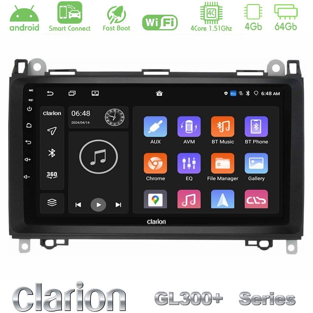 Clarion GL300+ Series 4Core Android ClarionOS 4+64GB  Mercedes A/B/Vito/Sprinter Class Navigation Multimedia Tablet 9"