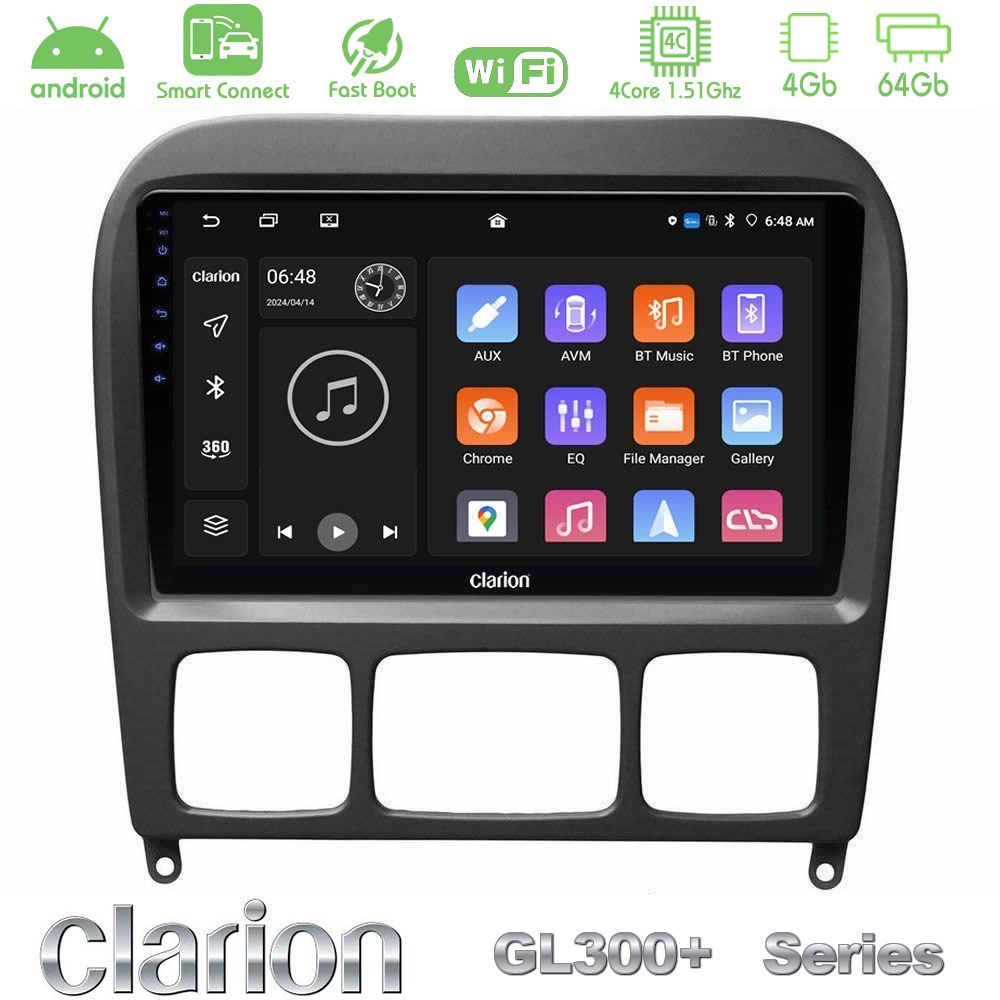 Clarion GL300+ Series 4Core Android ClarionOS 4+64GB Mercedes S Class 1999-2004 (W220) Navigation Multimedia Tablet 9"