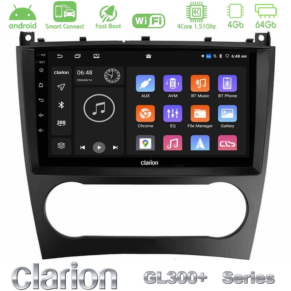 Clarion GL300+ Series 4Core Android ClarionOS 4+64GB  Mercedes W203 Facelift Navigation Multimedia Tablet 9"