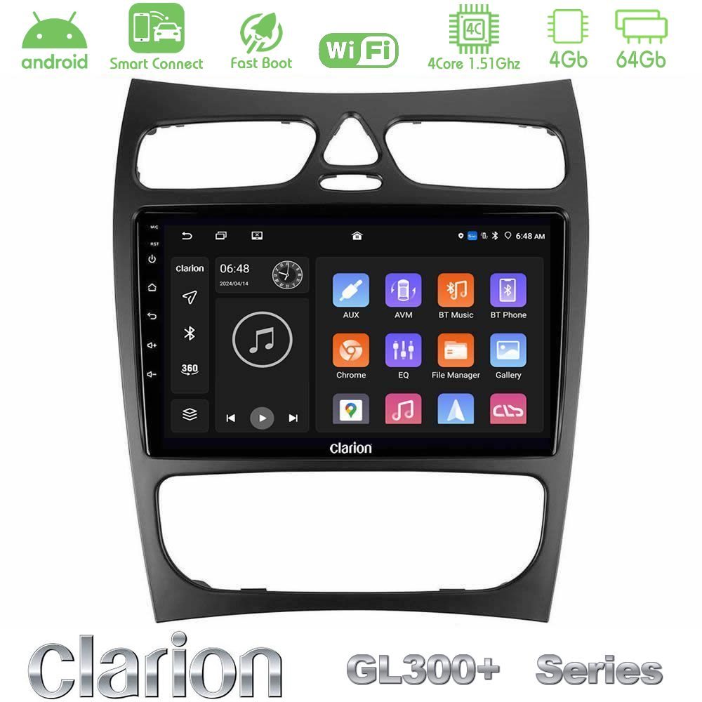 Clarion GL300+ Series 4Core Android ClarionOS 4+64GB Mercedes CLK Class W209 2000-2004 Navigation Multimedia Tablet 9"