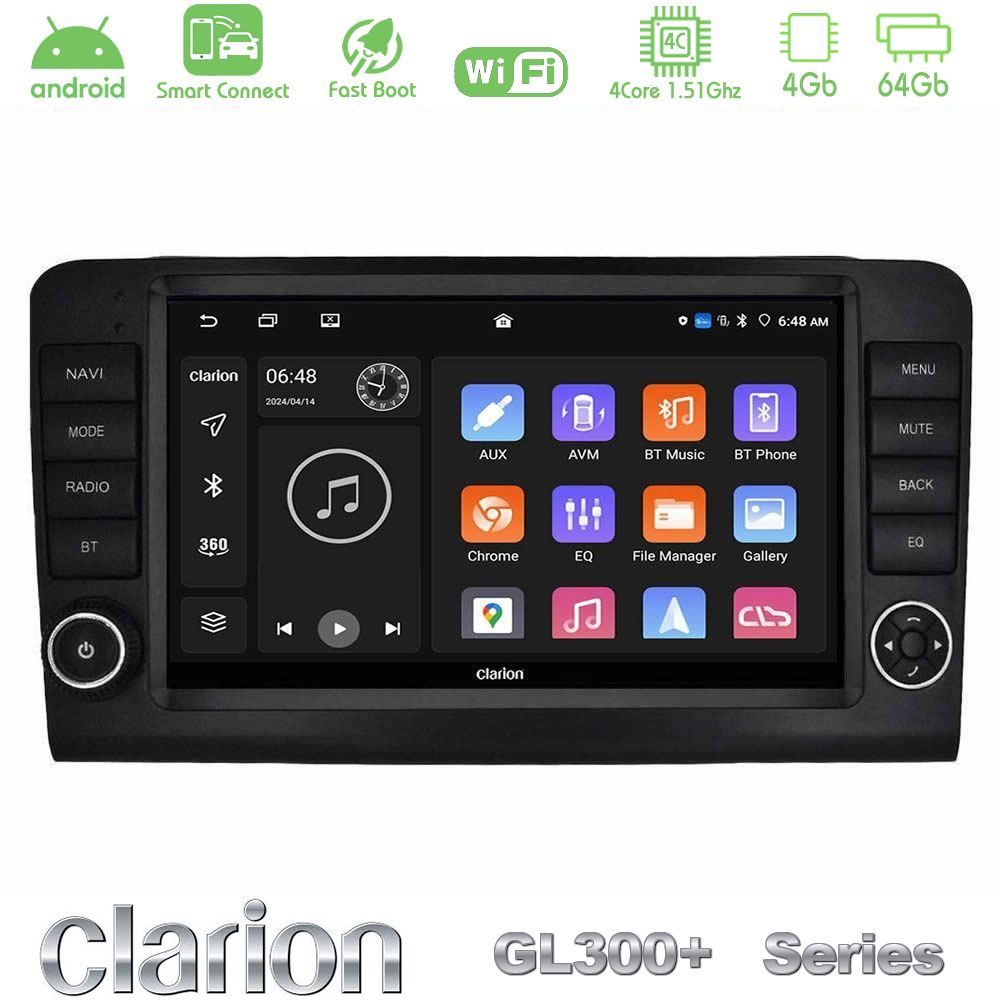 Clarion GL300+ Series 4Core Android ClarionOS 4+64GB Mercedes ML/GL Class W164 2006-2011 Navigation Multimedia Tablet 9" (OEM Look)