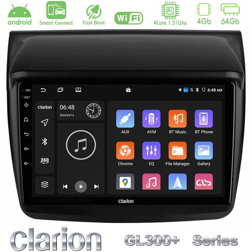 Clarion GL300+ Series 4Core Android ClarionOS 4+64GB Mitsubishi L200 Navigation Multimedia Tablet 9"