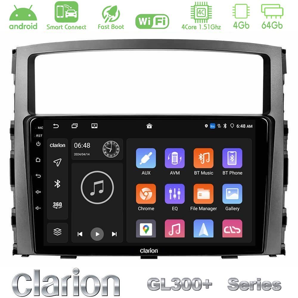Clarion GL300+ Series 4Core Android ClarionOS 4+64GB  Mitsubishi Pajero 2008-2009 Navigation Multimedia Tablet 9"