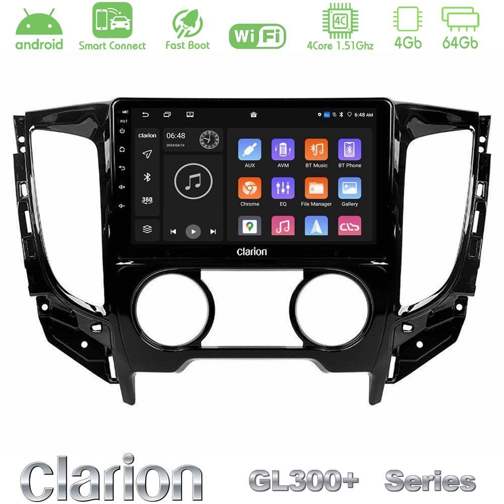 Clarion GL300+ Series 4Core Android ClarionOS 4+64GB  Mitsubishi L200 2016-> amp; Fiat Fullback (Manual A/C) Navigation Multimedia Tablet 9"