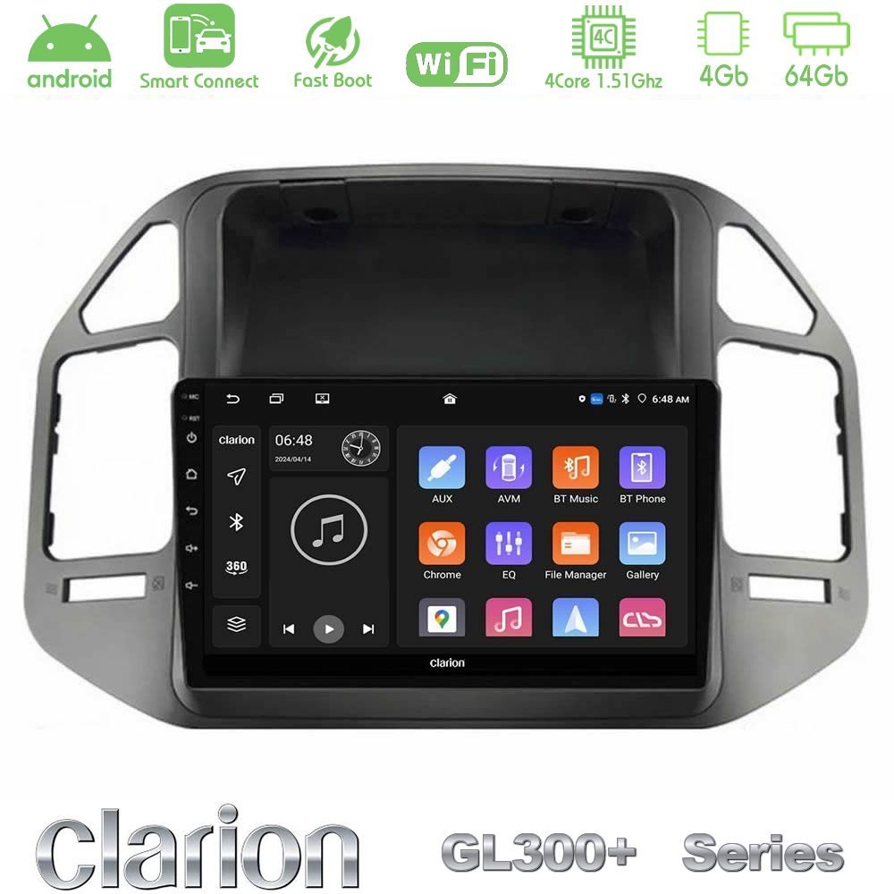 Clarion GL300+ Series 4Core Android ClarionOS 4+64GB Mitsubishi Pajero 2002-2006 Navigation Multimedia Tablet 9"