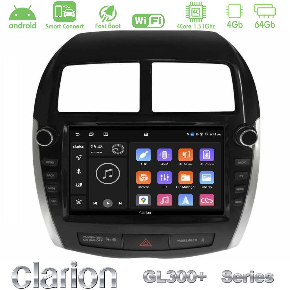 Clarion GL300+ Series 4Core Android ClarionOS 4+64GB Mitsubishi ASX 2013-2018 Navigation Multimedia Tablet 9" (Oem Look)