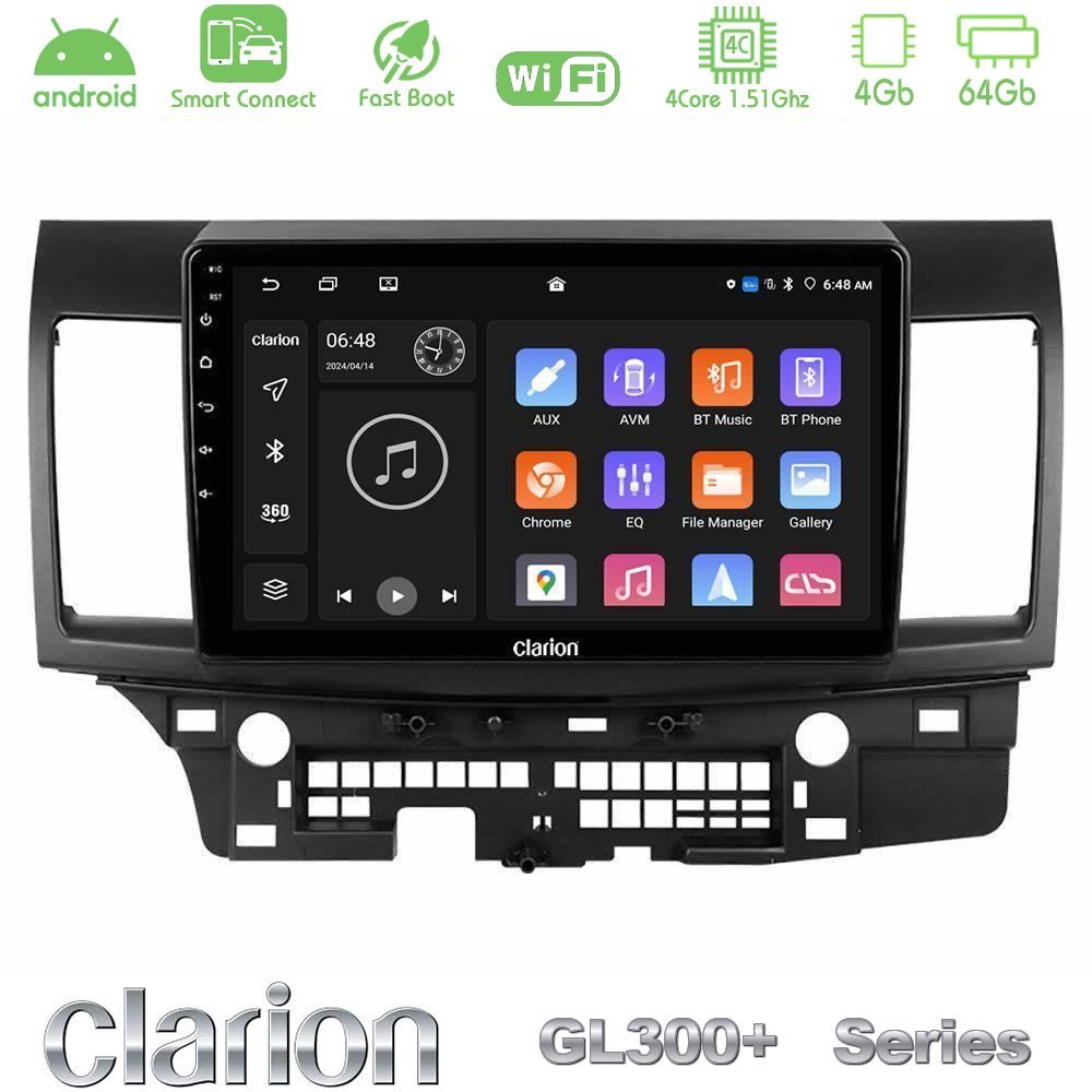 Clarion GL300+ Series 4Core Android ClarionOS 4+64GB  Mitsubishi Lancer 2008 – 2015 Navigation Multimedia Tablet 10"
