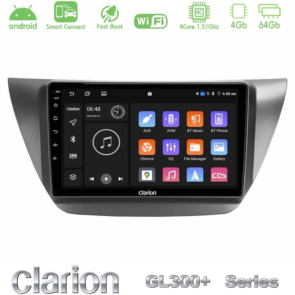 Clarion GL300+ Series 4Core Android ClarionOS 4+64GB Mitsubishi Lancer 2004 – 2008 Navigation Multimedia Tablet 9"