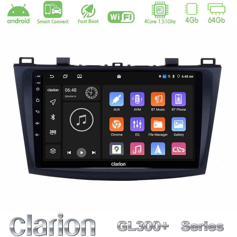 Clarion GL300+ Series 4Core Android ClarionOS 4+64GB Mazda 3 2009-2014 Navigation Multimedia Tablet 9"