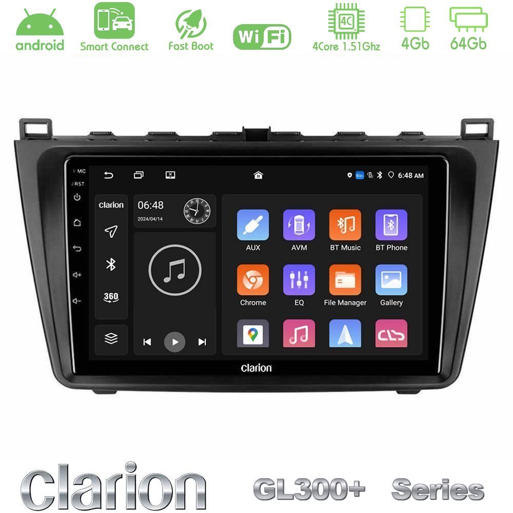 Clarion GL300+ Series 4Core Android ClarionOS 4+64GB Mazda 6 2008-2012 Navigation Multimedia Tablet 9"
