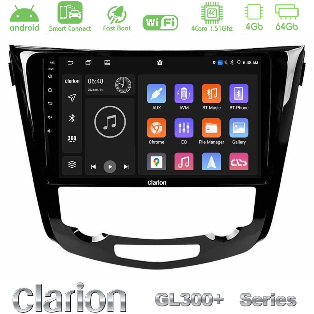 Clarion GL300+ Series 4Core Android ClarionOS 4+64GB Nissan Qashqai J11 (AUTO A/C) Navigation Multimedia Tablet 10"