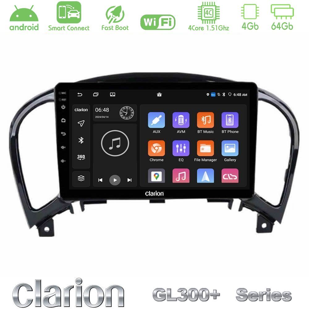 Clarion GL300+ Series 4Core Android ClarionOS 4+64GB  Nissan Juke Navigation Multimedia Tablet 9"