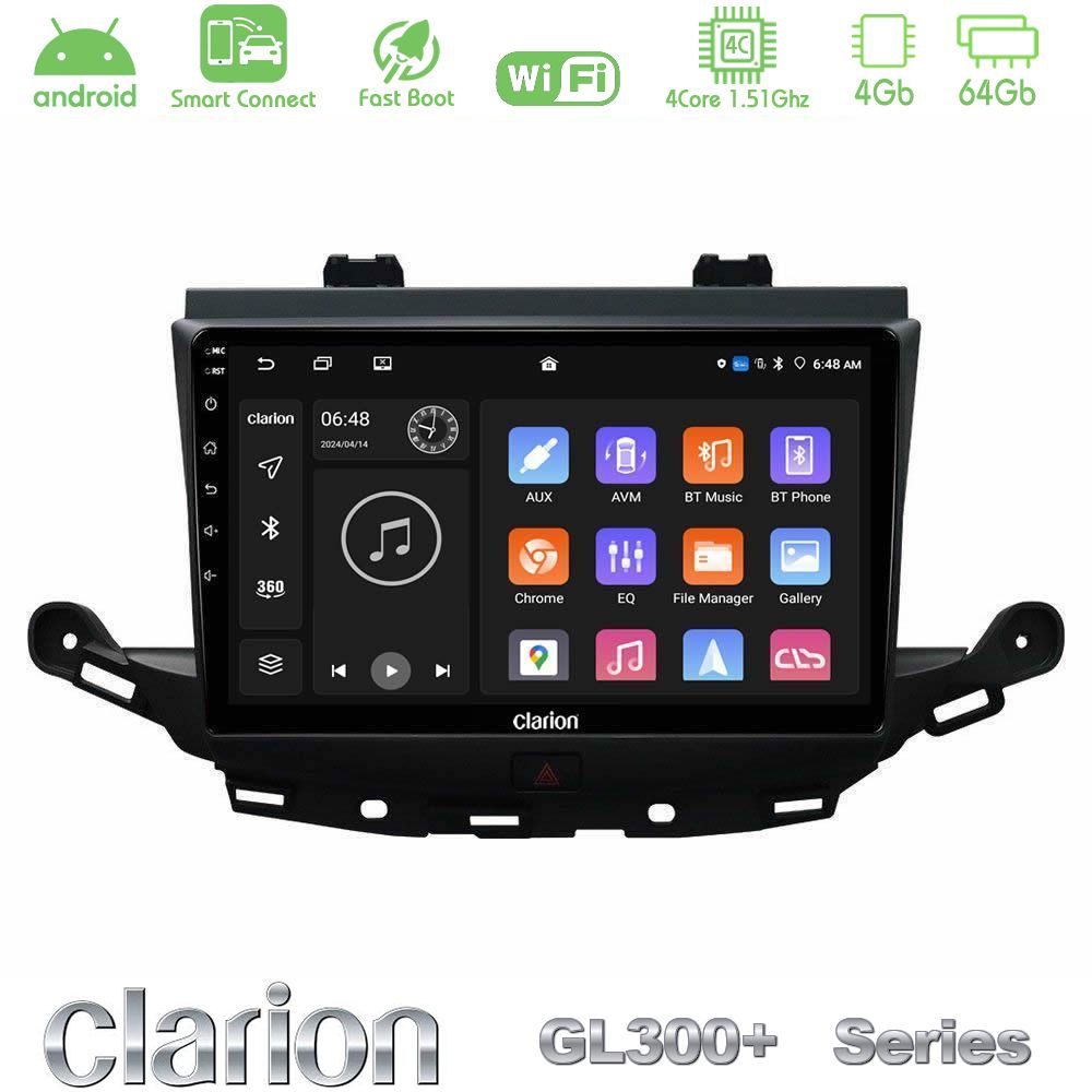 Clarion GL300+ Series 4Core Android ClarionOS 4+64GB Opel Astra K 2015-2019 Navigation Multimedia Tablet 9"