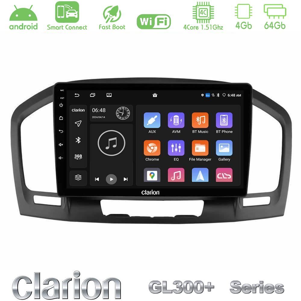 Clarion GL300+ Series 4Core Android ClarionOS 4+64GB Opel Insignia 2008-2013 Navigation Multimedia Tablet 9"