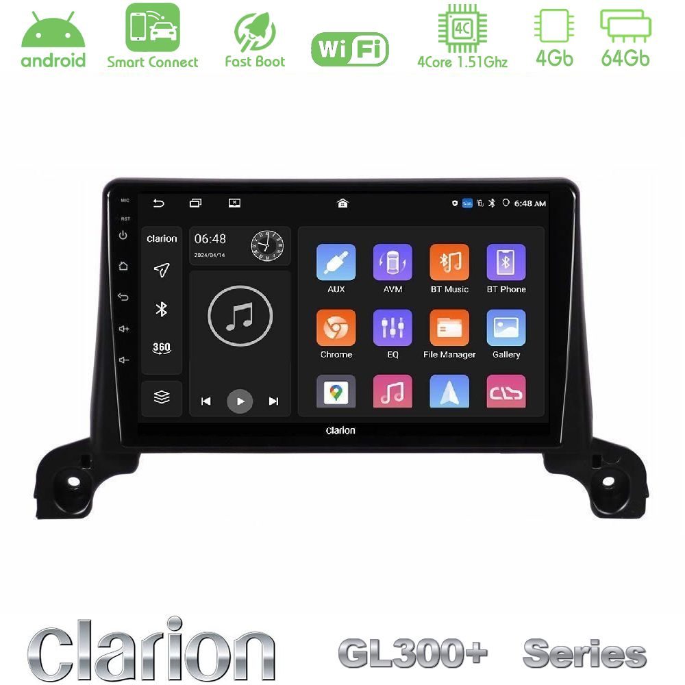 Clarion GL300+ Series 4Core Android ClarionOS 4+64GB Peugeot 3008/5008 2017-2023 Navigation Multimedia Tablet 9"