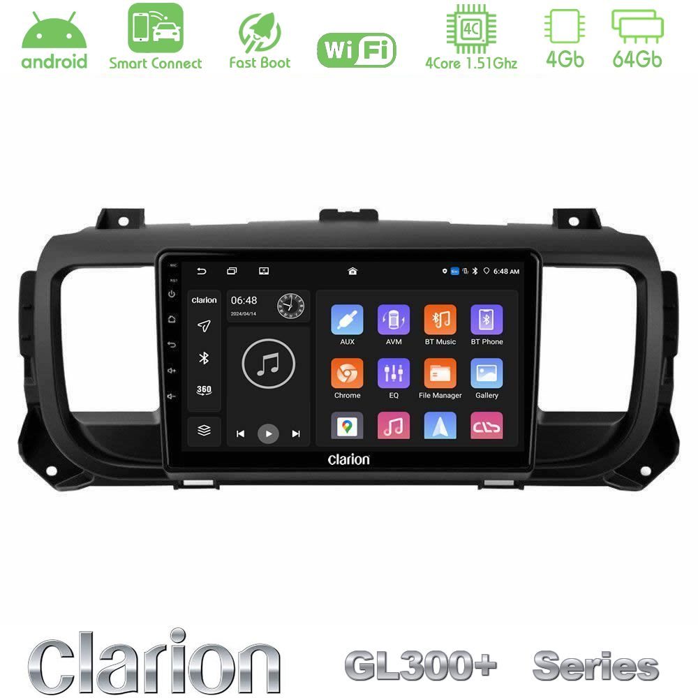 Clarion GL300+ Series 4Core Android ClarionOS 4+64GB Citroen/Peugeot/Opel/Toyota Navigation Multimedia Tablet 9"
