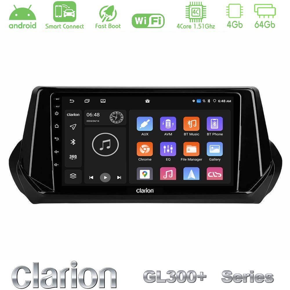 Clarion GL300+ Series 4Core Android ClarionOS 4+64GB Peugeot 208/2008 2019-2023 Navigation Multimedia Tablet 9"