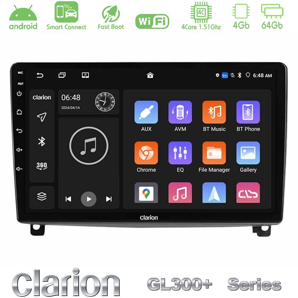 Clarion GL300+ Series 4Core Android ClarionOS 4+64GB  Peugeot 407 Navigation Multimedia Tablet 9"