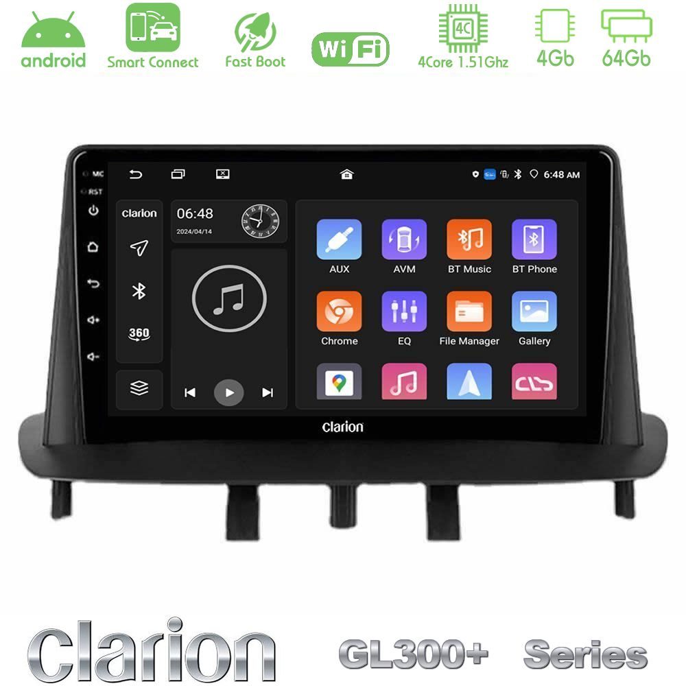 Clarion GL300+ Series 4Core Android ClarionOS 4+64GB  Renault Megane 3 2009-2013 Navigation Multimedia Tablet 9"