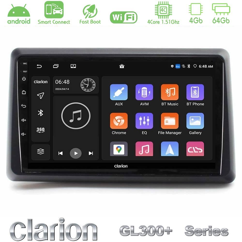 Clarion GL300+ Series 4Core Android ClarionOS 4+64GB Renault Express 2020-2025 Navigation Multimedia Tablet 9"