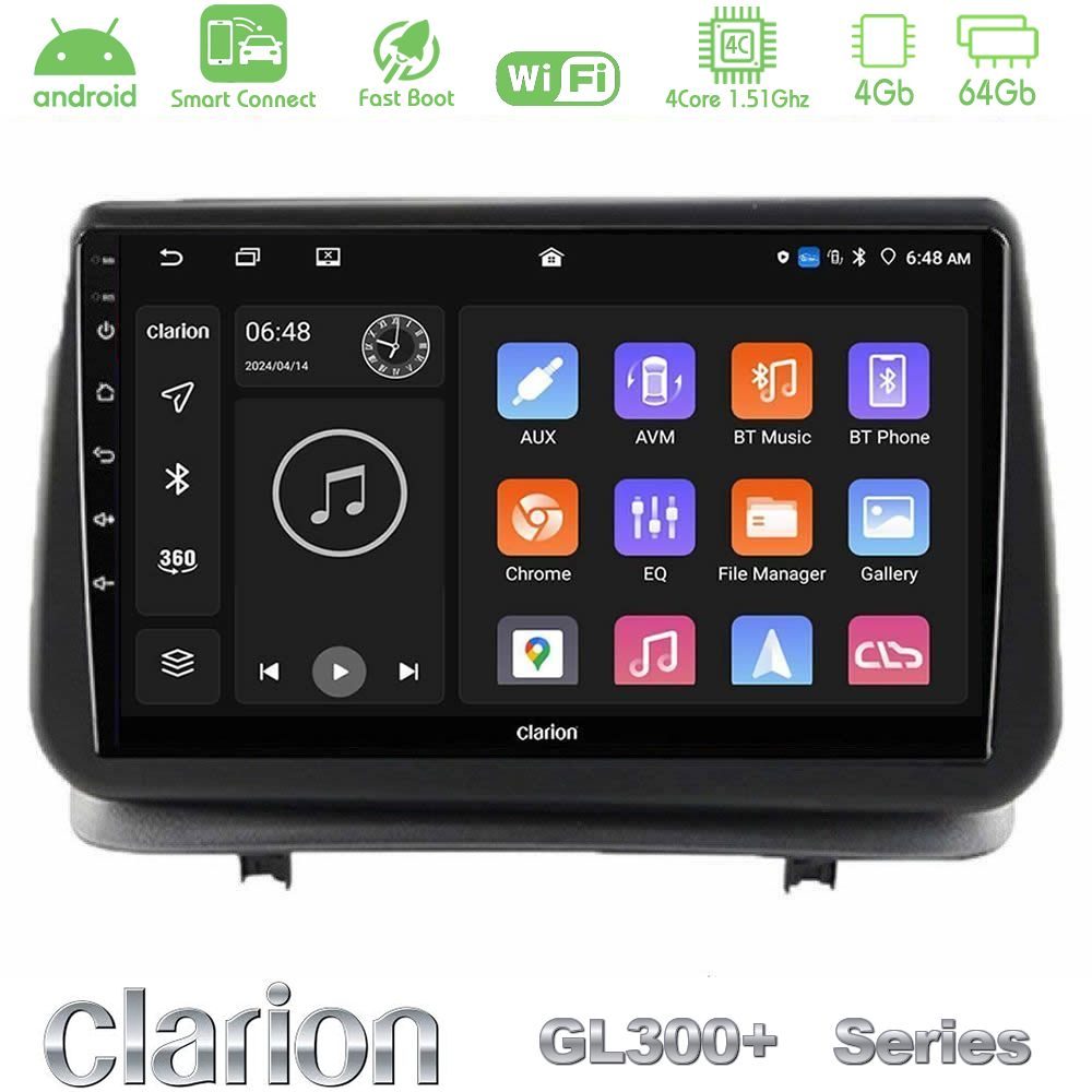 Clarion GL300+ Series 4Core Android ClarionOS 4+64GB Renault Clio 2005-2012 Navigation Multimedia Tablet 9"