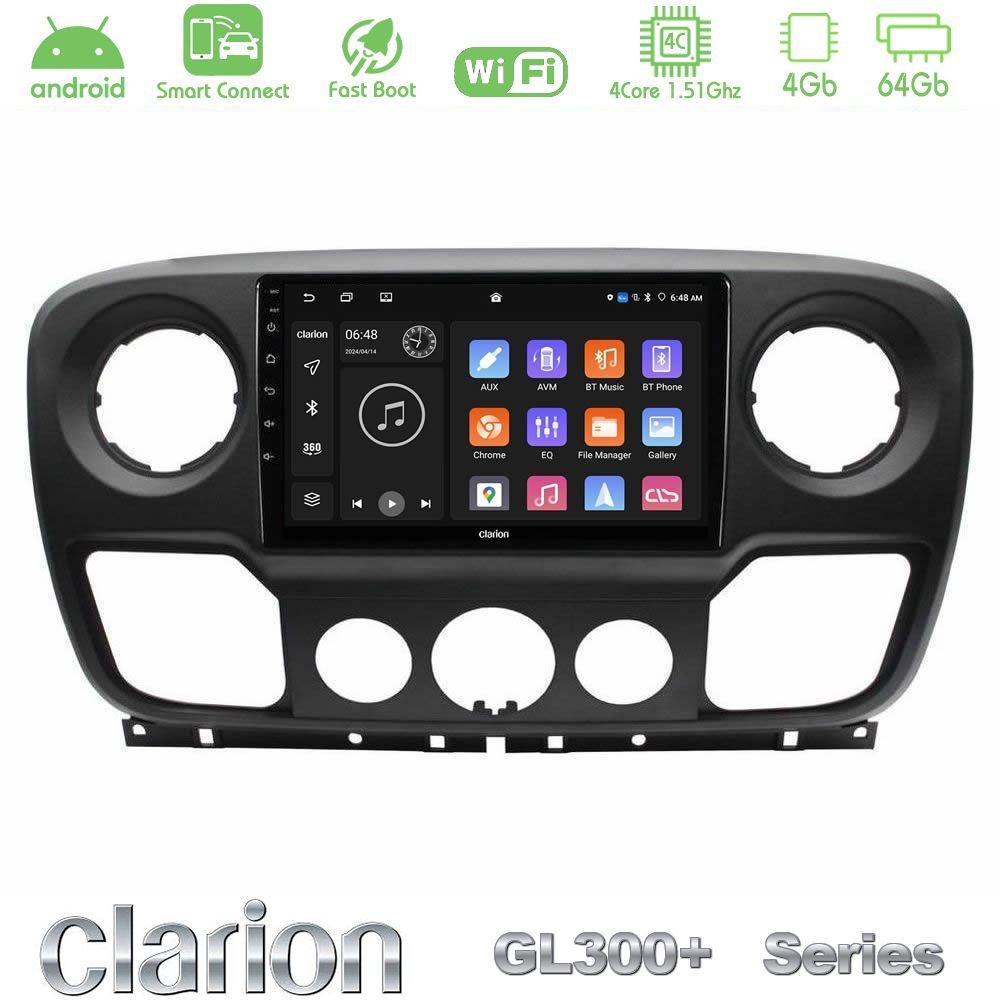 Clarion GL300+ Series 4Core Android ClarionOS 4+64GB Renault/Nissan/Opel Navigation Multimedia Tablet 10"