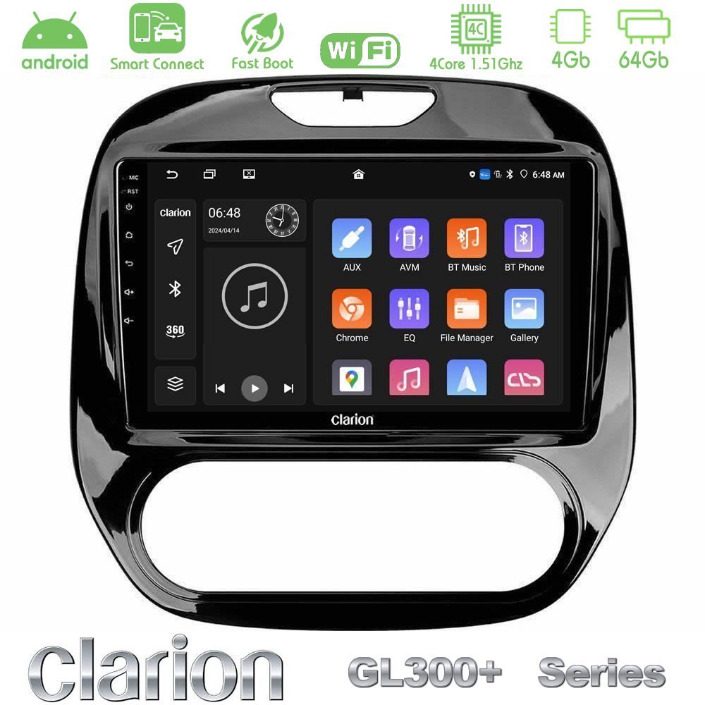 Clarion GL300+ Series 4Core Android ClarionOS 4+64GB  Renault Captur 2013-2019 (Manual AC) Navigation Multimedia Tablet 9"